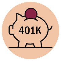 An icon of a piggy Bank with 401K written inside.